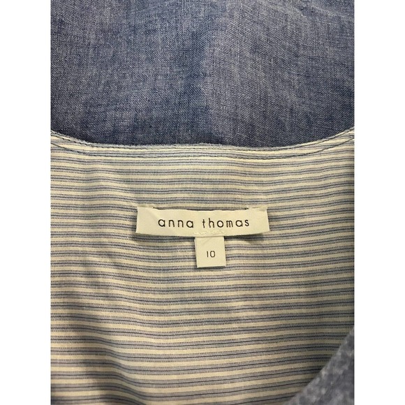 Anna Thomas 10 Blue Chambray Button Front Linen Blouse - Picture 5 of 5